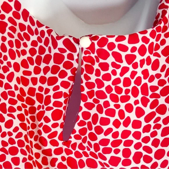 Joy Gordon Red & White Print Midi Dress Size 16 Short Sleeve Fit & Flare - Picture 7 of 11